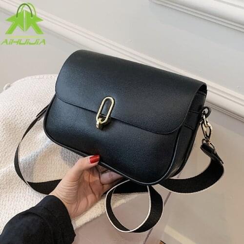 New Casual Wide Shoulder Strap Handbag for Women Fashion Solid Color Shoulder Bag High Quality Pu Leather Female Messenger Bags