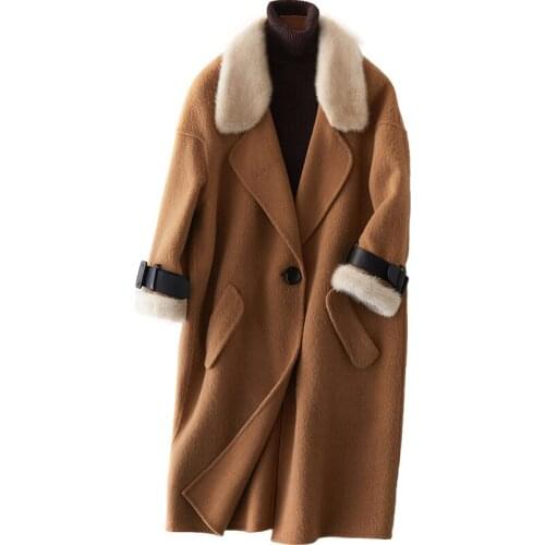 2020 New Mink Lead Alpaca Loose Coat Girls Long Fund Woollen Overcoat Tide