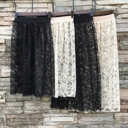 2021 newest women versatile transparent embroidered lace mesh petticoat medium length daily underskirt perspective outer skirt