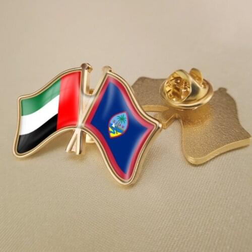 United Arab Emirates and Guam Crossed Double Friendship Flags Lapel Pins Brooch Badges