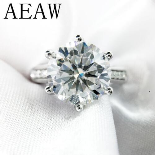Solid 14K White Gold 4.0ct 10mm Round Cut DF Moissanite Engagement Ring Anniversary Ring Moissanite Ring For Women