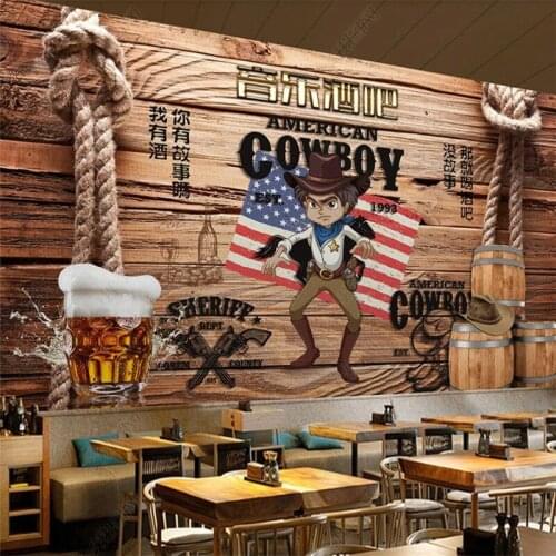 Custom Retro Cowboy Beer Theme Wallpaper Bar KTV Restaurant Industry Decor Mural Self-adhesive Wallpaper Papel De Parede 3d