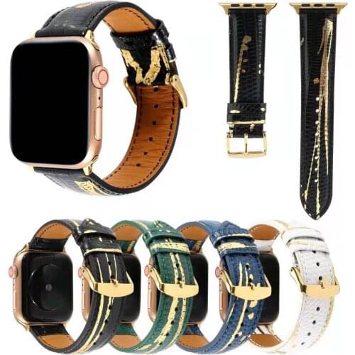 Lizard Pattern Bronzing Leather Strap For Apple Watch Band 44mm 42mm 40mm 38mm Bracelet Wristband For Iwatch 6 5 4 Watchband