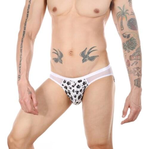 Sexy Mens Underwear Soft Briefs Men Side Mesh Elastic Slips Homme Panties Ultra Thin Bikini U Convex Floral Underpants