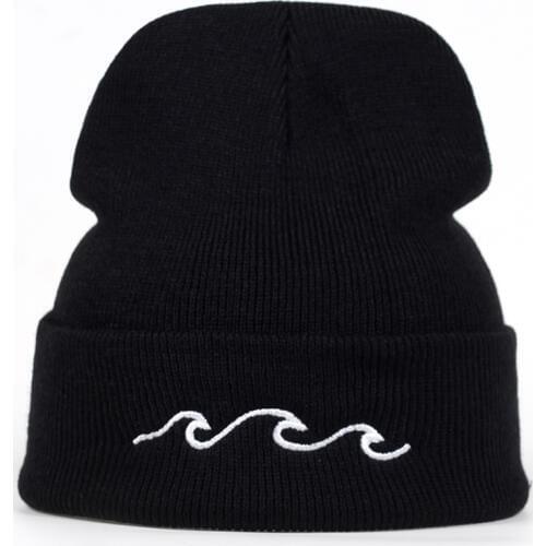 2018 New Fashion Black blue Couple Wave Embroidery Beanies warm hat men women winter Hip hop cap hats Bone Garros