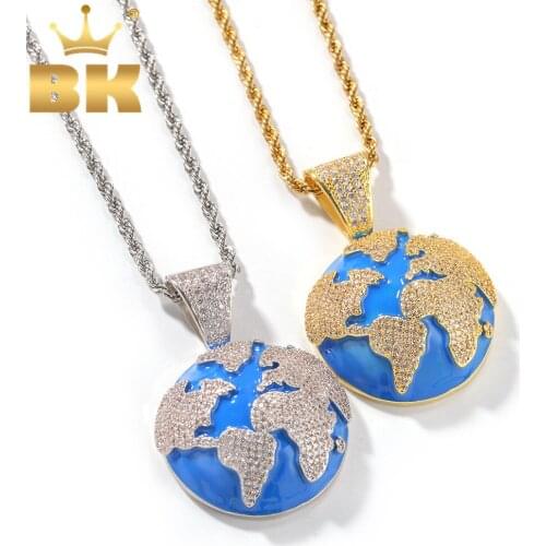 THE BLING KING Drop Shipping New Earth Shape Pendant Necklaces For Men Gold Silver Color AAA Zircon Necklace Fashion Jewelry