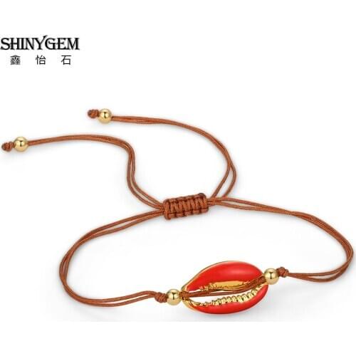 ShinyGem 2020Handmade Fine Minimalism 6 Colors Seashell Charm Bracelets Adjustable Weave Rope Fashion Jewelry Shells For Women