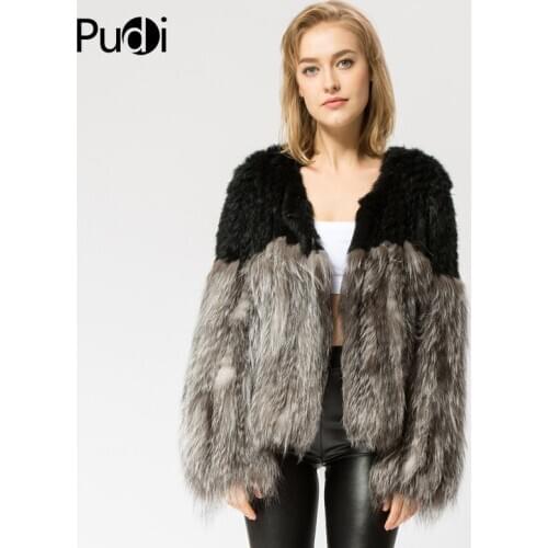 CR058 Female Knitted Real Silver Rabbit Fur Coat Jacket Over Size Russian Womens Winter Warm Fur Coats