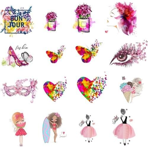 Beautiful Flower/Girl Heat Transfer Iron On Transfer Patches For T-Shirts Stickers Heat Transfer Vinyl For Clothes Applique DIY