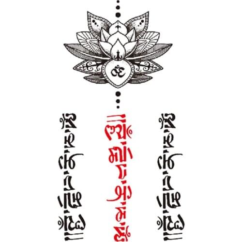 Waterproof Temporary Tattoo Sticker Black Tibetan Buddhism Sanskrit Lotus Totem Fake Tattoos Flash Tatoos Arm Body Art Women Men