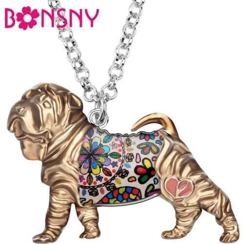 Bonsny Statement Enamel Alloy Chinese Shar Pei Dog Necklace Pendant Fashion Animal Jewelry For Women Girls Pet Lovers Gift Charm