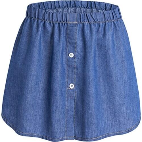 Women Denim False Hem Layering Fake Top Lower Sweep Skirt Half Shirt Extenders