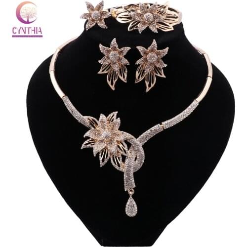 CYNTHIA Elegant Women Party Gold Jewelry Sets Necklace Bracelet Earrings Ring Set Luxury Jewelry Bridal Wedding Accessories