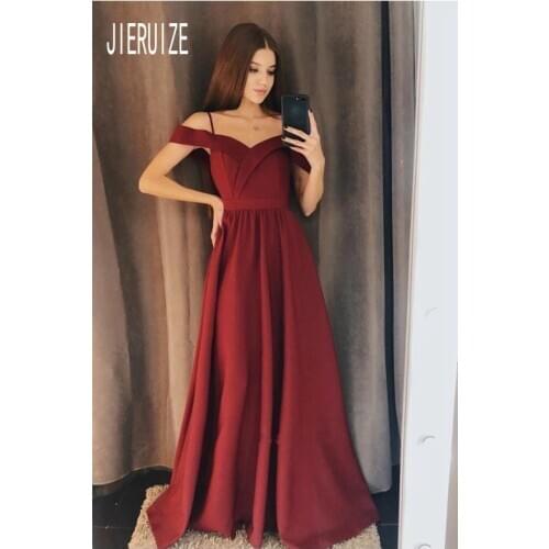 JIERUIZE Simple Burgundy A Line Wedding Dresses Spaghetti Strap Bridal Gowns Off Shoulder Vestido De Novia Wedding Gowns
