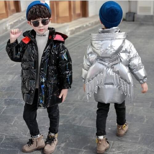 Winter Childrens Outwear Thicken Hooded Fashion Cartoon Wing Warm Jacket For Boys Kids Clothes Tops Padded Coats 2-11Years Old