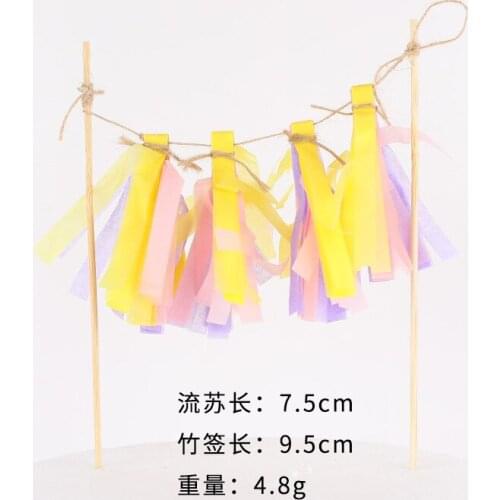 1set Colorful cake toppers wedding decor cakes supplies birthday party Tassel Bunting Cake Topper Dessert baking decor top flags