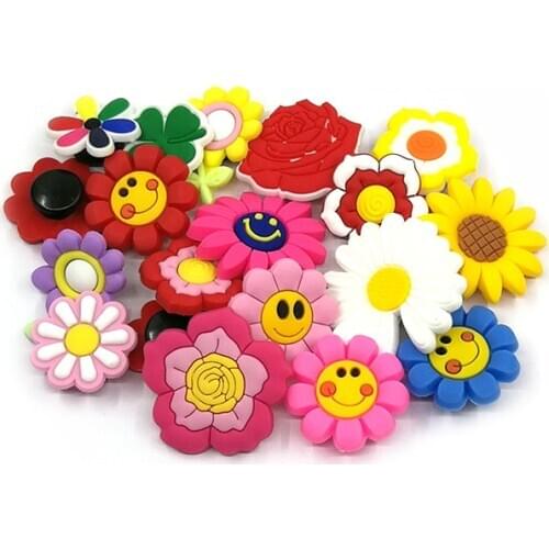 1pcs Flowers Roses Smiley PVC Shoe Charms Flowers Shoe Accessories Decoration for clogs shoes promotional gift
