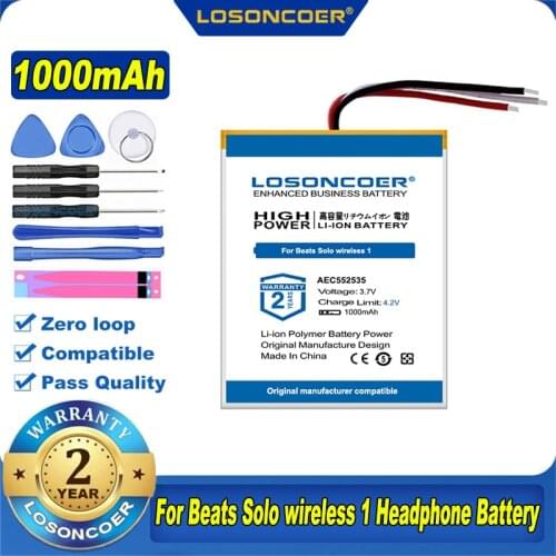 100% Original LOSONCOER 1000mAh AEC552535 Battery For Beats Solo wireless 1 Headphone Battery