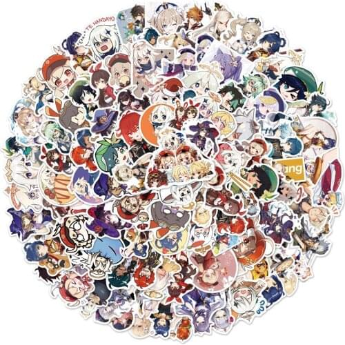 100Pcs/set Genshin Impact Cartoon Open World Game Stickers for Laptop Motorcycle Skateboard Car Travel Case Phone Case