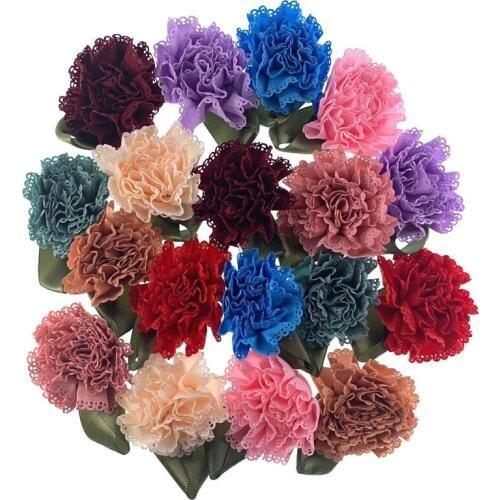 5Pcs Satin carnation leaf artificial flowers applique for wreath scrapbook wedding decoration craft fake flower 5.5cm