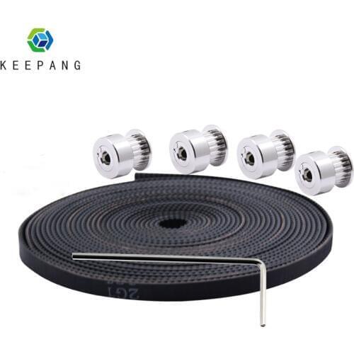 Kee Pang 3D Printer Parts 5pcs 20 tooth Pulley 5 meter 6MM GT2 opening belt 1pcs wrench DIY Kit 3D Printer Pulley belt