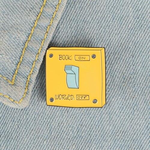 Power Switch Enamel Pins Reading World Brooches Backpack shirt Clothes Lapel Pin Badge Cartoon Fun Jewelry Gift for Kids Friends