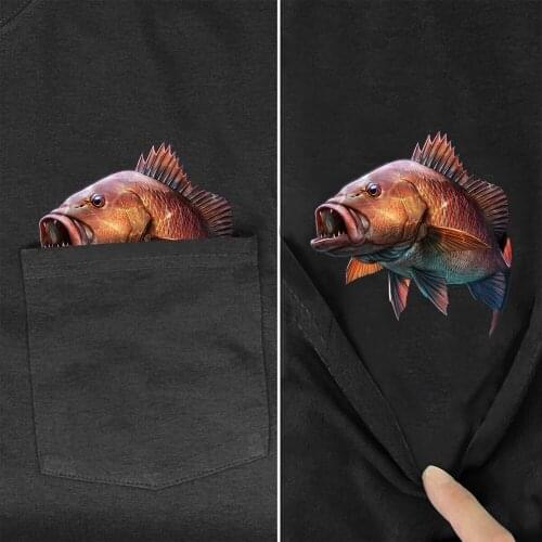 Cotton T-Shirt Fashion Pocket Mangrove Jack Fishing Printed Casual Shirt Men for Women Short Sleeve Tops Funny Cotton Black Tees