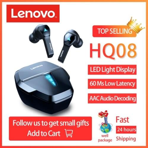 Lenovo HQ08 Gaming Earbuds Led Light Low Latency TWS Bluetooth Headset Long Battery Life Sound Positioning PUBG Wireless Headset
