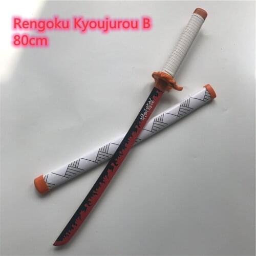 Kimetsu no Yaiba Sword Weapon Demon Slayer Rengoku Kyoujurou B Cosplay Sword 1:1 Anime Ninja Knife wood toy 80cm