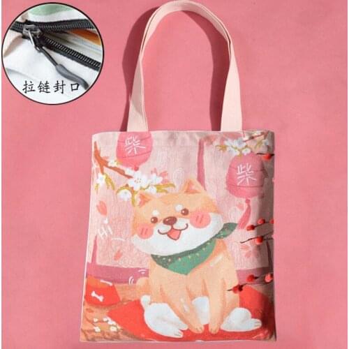 Fashion Women Shiba Inu Print Handbags Female Shoulder Bags Canvas Cute Akita Dog Messenger Bag Large Totes