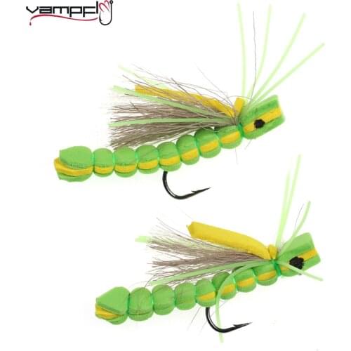 Vampfly 6pcs 4# Rubber Leg Foam Grasshopper Fly Dry Fly Baits Artificial Insect Lure For Trout Perch Salmon Bass Crappie Fishing