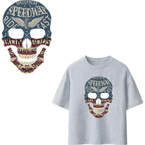 Skull Patch Iron on Patches for Clothing Heat Transfer Stripes Stickers on Cloth for T-shirt DIY Applique Thermal Transfer Vinyl