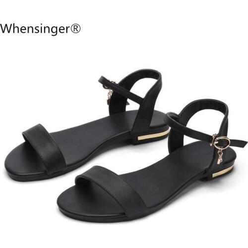 2018 New Women Sandals Genuine Leather Soft Rubber Sole Basic Buckle Strap Size 34-43 Womens Summer Shoes