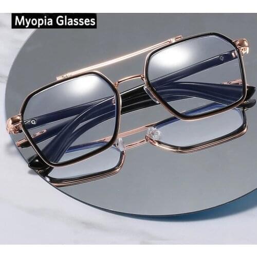 Iboode New Classic Anti Blue Light Oversized Finished Myopia Glasses Men Women Square Big Frame Clear Lens Prescription Glasses