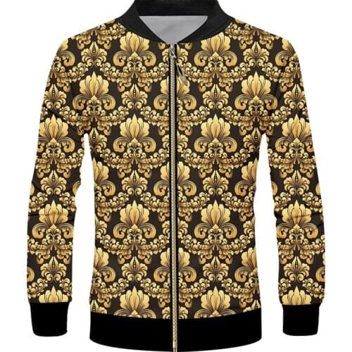 IFPD EU/US Size Baroque Jacket For Men Style 3d Print Royal Golden Pattern Luxury Coat Men Women Plus Size Zip Up Coat Wholesale