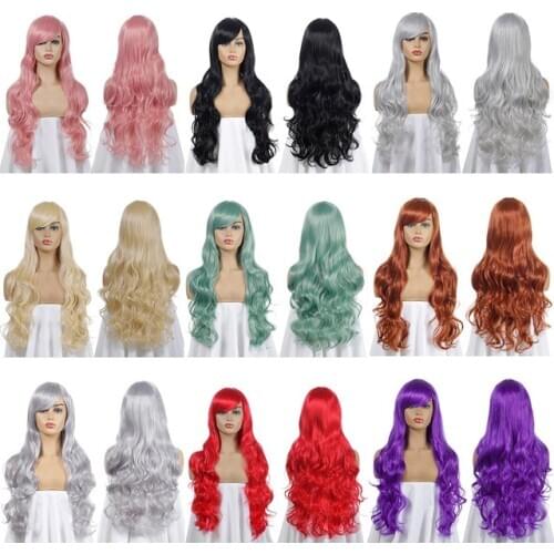 Adult Women Daily Wear Red Pink Blue Black Hair Body Wavy Synthetic Hair Curly 70cm Cosplay Free Cap Adult Girl Heat Resistant