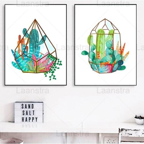 Simple Green Plant Painting Cactus Potted Living Room Wall Canvas Poster Home Decoration Fresh Bedroom Dining Room Print