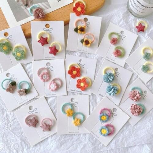 Handmade baby girls Tiny flower star mini fluffy elastic hair ties cord bands ponytail soaring braid holder