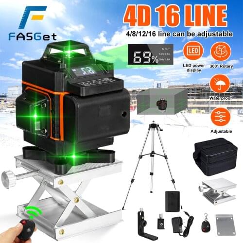 16 Lines Laser Level Green 4D Level Self-Leveling 360 Horizontal & Vertical Cross Powerful Green Beams Laser Level