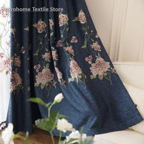 Rose Embroidered Curtain Screen Embroidered Cotton Linen Curtain Living Room Bedroom Study Curtain