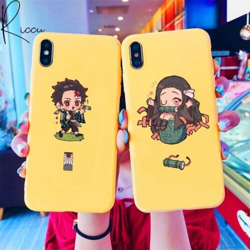 Cute Japan Demon Slayer Phone Case For IPhone 8 7 6 6S Plus X 5S SE 2020 XR 11 12 Pro Mini Pro XS MAX Candy Yellow Silicone Case