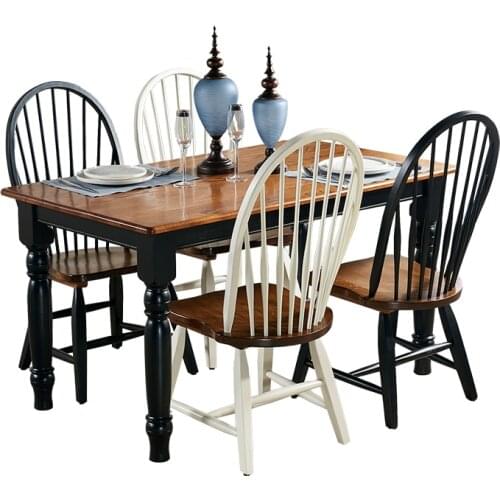 Combination of dining table and chair rectangular oak Mediterranean retro simple small family European country dining table