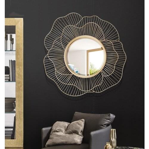 Modern Wrought Iron Wall Decorative Mirror Decoration Craft Wall Hanging Ornament Home Livingroom 3D Stereo Wall Sticker Murals
