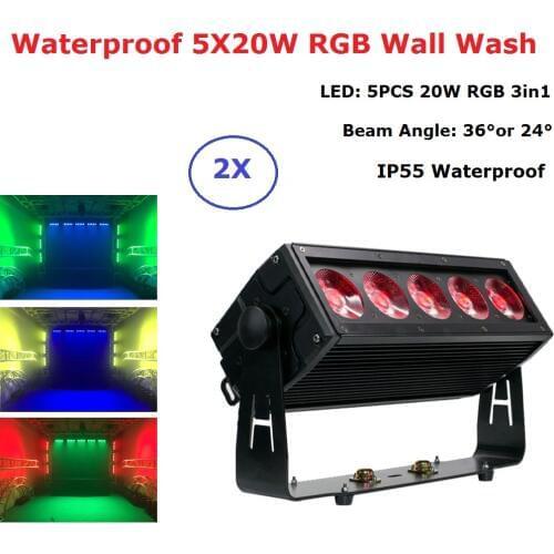 2Pcs IP55 5X20W LED RGB 3IN1 LED Wall Wash Light DMX512 LED Bar Wash Stage Light Music DJ Disco Party Wedding Light Dj Equipment