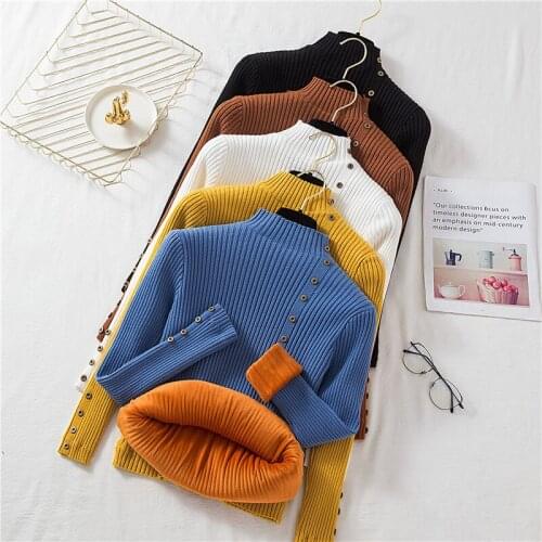 Autumn and Winter Add Velvet Womens Sweaters Fashion Mock Turtleneck Thicken Woman Sweaters Slim Fit Solid Color Lady Sweaters