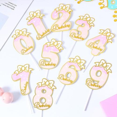 1PCS Happy Birthday Top digital cake Decoration Dessert Crown pink Blue birthday party wedding dessert Anniversary dessert