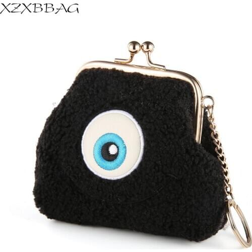 XZXBBAG Women Cute Big Eyes Mini Plush Coin Purses Female Hasp Small Wallet Girls Change Purse Money Bags Students Zero Wallet