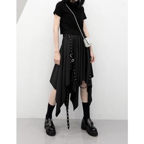 Gothic Skirt Irregular Skirt Girls New Dark Tie Street Punk Wind Weave Buckle Medium-length Skirt Y2k Skirt Long Skirt