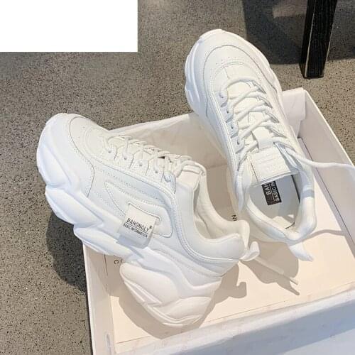2021 Spring New White Platform Sneakers Women Chunky Shoes Woman Pu Leather Women Casual Shoes Lace-up Women Vulcanized Shoes