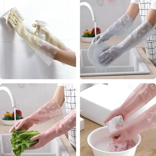 1 Pair Female Marguerite Printed Waterproof Warm Washing Dishes Housework Gloves